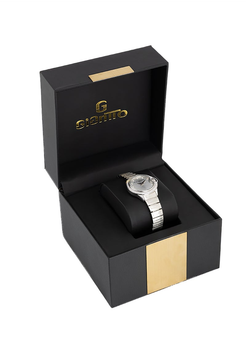 GIANTTO Women's Watch, Elegant Design, Studded With Zircon Stones, Stainless Steel Bracelet, Waterproof, Silver - 117958SL  - Image 2