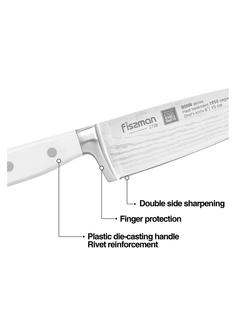 فيسمان 6'' Chef`s Knife Bonn Series, with Sharp Blade and Sturdy Non Slip Handle, Minimalist Design, Stainless Steel, Suitable for Home Restaurant