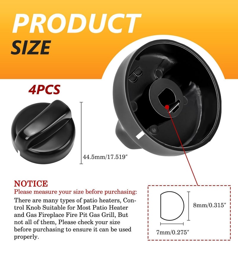 NUPICK Control Knob for Patio Heater, Patio Heater Replacement Parts Made of High Temperature Resistant Plastic, Heater Knob Replacement with 8mm D-Shaped Socket for Most Patio Heater - Image 3