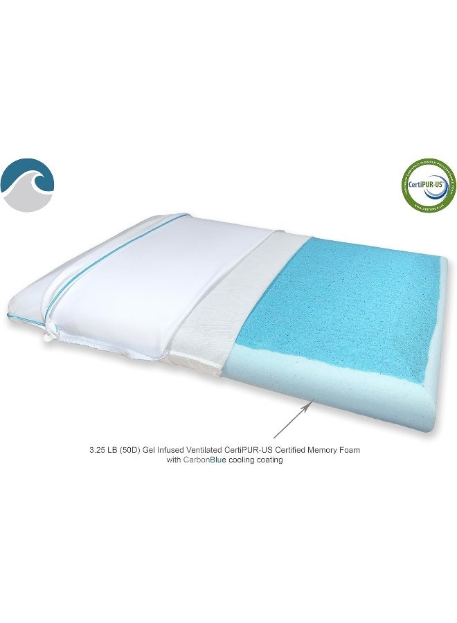 Bluewave Bedding Super Slim Max Cool CarbonBlue Gel Memory Foam Pillow for Stomach and Back Sleepers Thin Flat Design with Advanced Cooling 325Inch Height Standard Size - Image 1