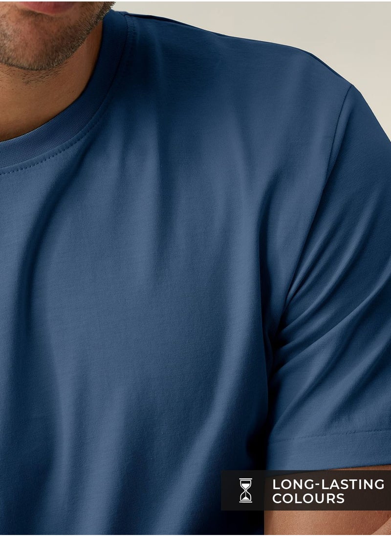 The Souled Store The Souled Store Supima Cotton Half Sleeve Blue Mens and Boys Cotton T-Shirts  - Image 3