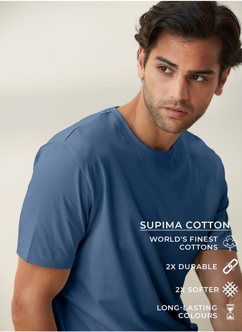The Souled Store The Souled Store Supima Cotton Half Sleeve Blue Mens and Boys Cotton T-Shirts  - Image 2