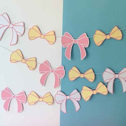 Pinfliers 1st Birthday Decorations for Baby Girl/Pink Bride To Be Banner/Pastel Paper Bunting Flags for Decoration,Streamers,Pennants/Wall,Backdrop/Welcome Home Décor,Bridal Shower/12 Bows,Ribbon/59in - Image 5