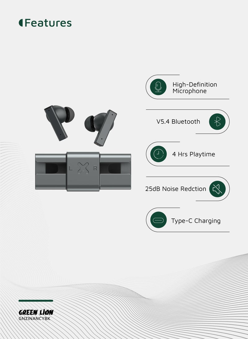 Earbuds ZINC Y Metal TWS with ANC / High-Definition Microphone / 25dB Noise Reduction / ANC TWS / Perfect for Travel/ Work or Relaxation/ Stable and Uninterrupted Audio Streaming - Black