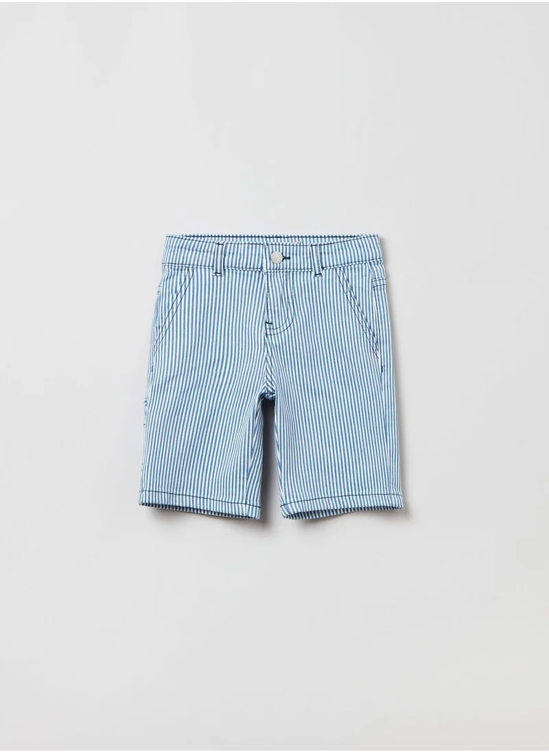 او في اس OVS Denim Shorts With Striped Pattern