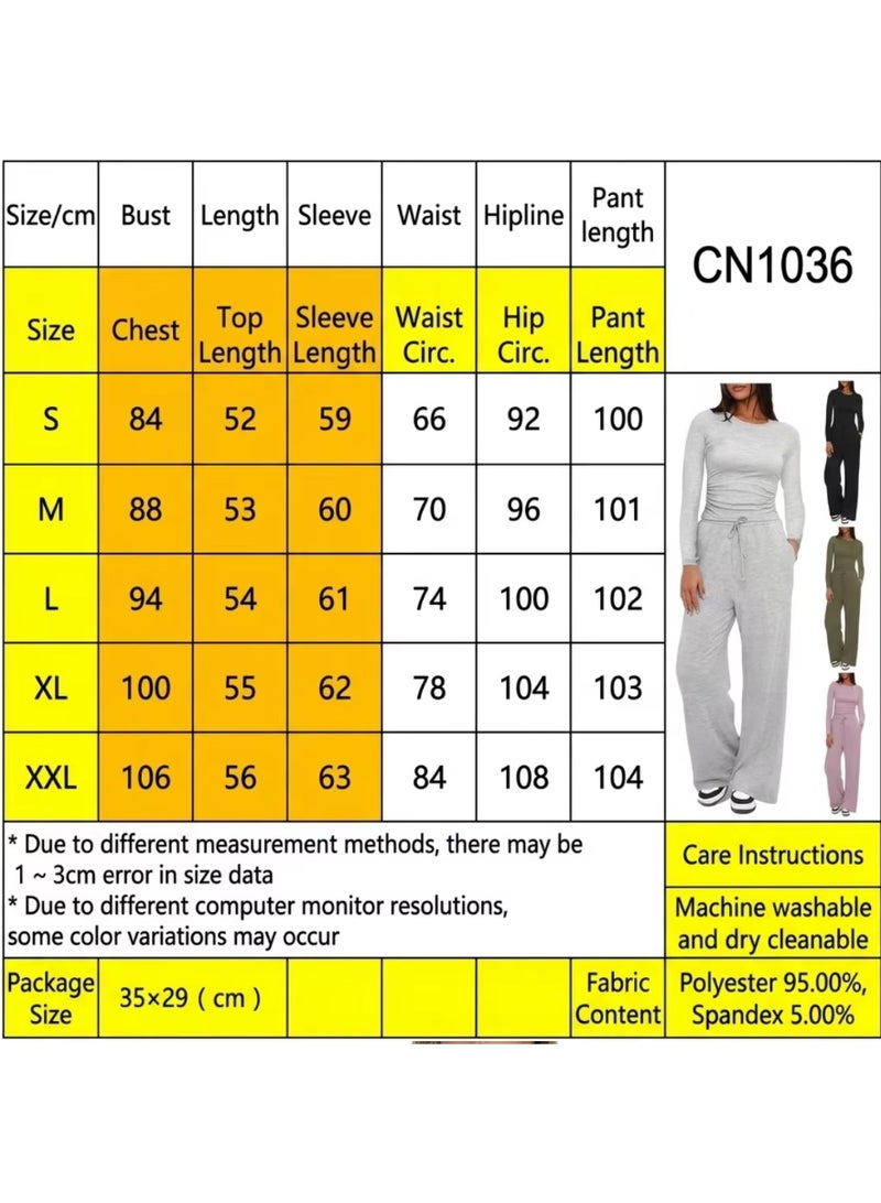 SOLOBUY Pyjamas Set Jersy Women's Long-Sleeved, Elastic Waist, Collar Round, Pants, Color Brown - Image 5