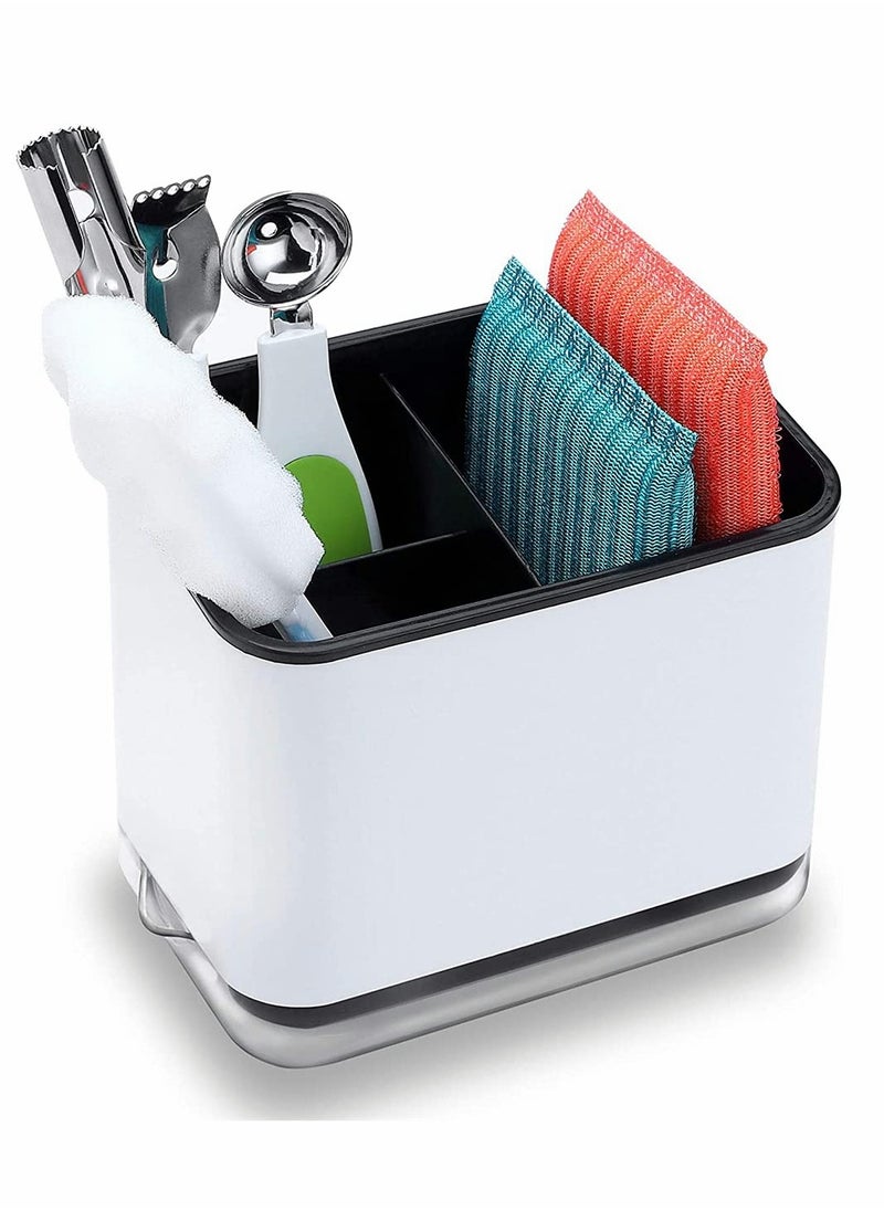 Sink Counter Caddy, Sponge Holder with Drain Tray for Kitchen Sink Sponge and Brush Holder, Plastic Dish Scrubber Organizer, Multifunctional Kitchen Tableware Drain Storage Box