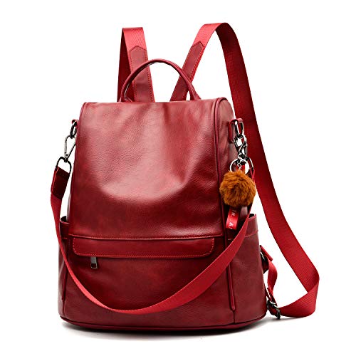 CHERUTY Women Backpack Purse PU Leather Anti-theft Casual Shoulder Bag Fashion Ladies Satchel Bags(Burgundy) - Image 1