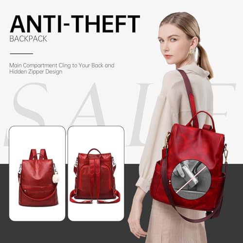 CHERUTY Women Backpack Purse PU Leather Anti-theft Casual Shoulder Bag Fashion Ladies Satchel Bags(Burgundy) - Image 2