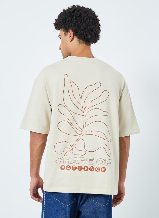Styli Men Beige Graphic Print Oversized T-Shirt - Image 5