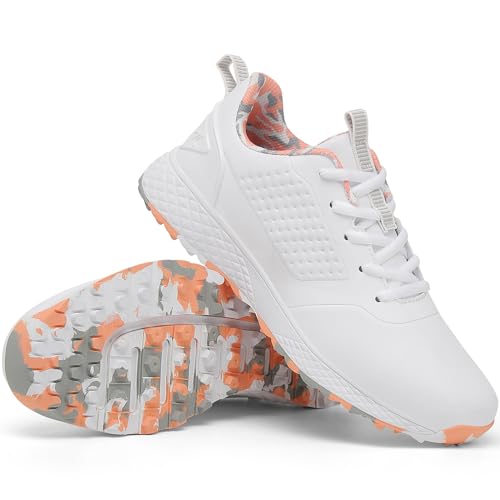 ULTIANT Women Golf Shoes Spikeless Waterproof Golf Sport Sneakers Size510White_Pink40 - Image 1