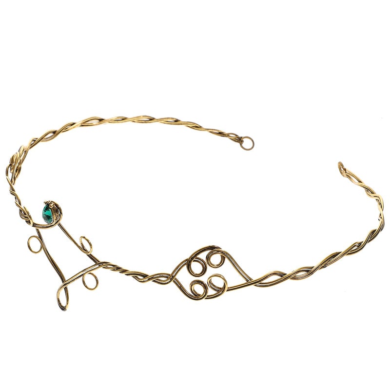 Vintage Rhinestone Metal Hairband Green Crystal Bridal Wedding Headband Women - Image 2