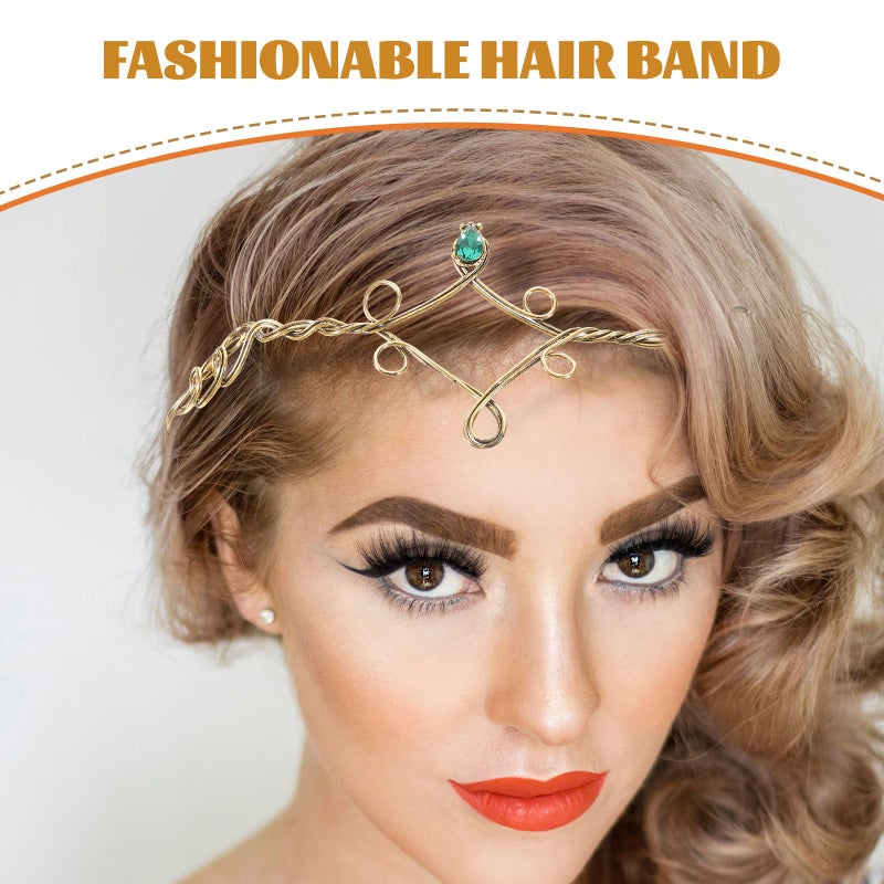 Vintage Rhinestone Metal Hairband Green Crystal Bridal Wedding Headband Women - Image 4
