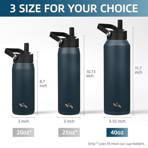 Konokyo 40oz Insulated Stainless Steel Water Bottle with Straw and 3 Lids, BPA-Free Sports Water Bottle,travel water bottle,Navy Blue - Image 5