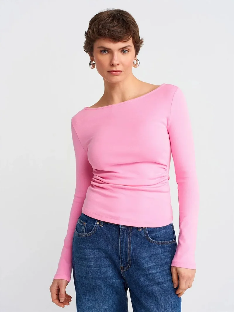 ديلفين DILVIN Slim Fit Ribbed Boat Neck Blouse
