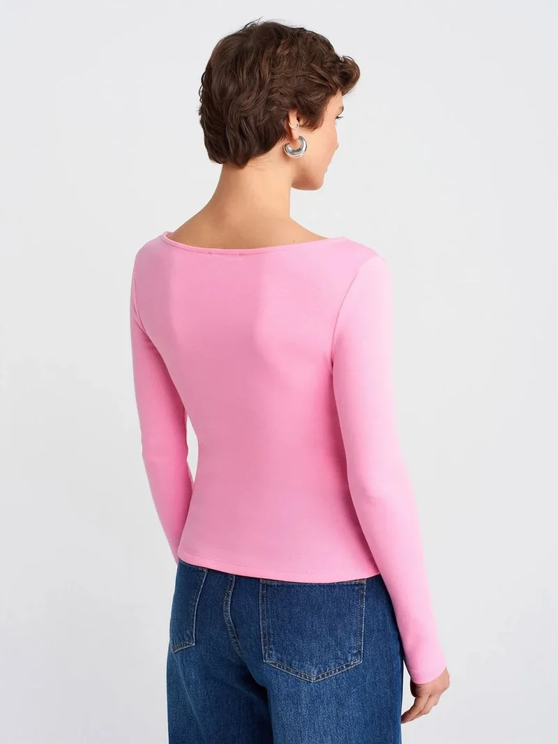 ديلفين DILVIN Slim Fit Ribbed Boat Neck Blouse