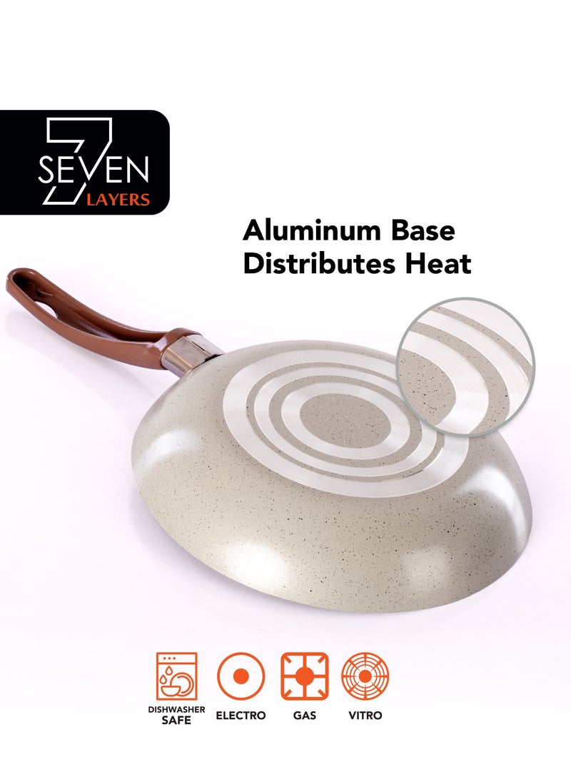 Grandi pop Frying Pan set 2 pes  - 7-Layer Granite Coating Non-Stick Surface - Bakelite Handle - Brown and beige granite  - Image 5