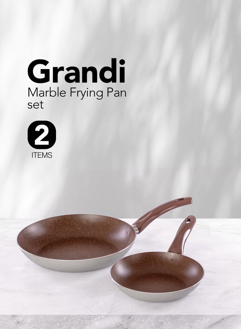 Grandi pop Frying Pan set 2 pes  - 7-Layer Granite Coating Non-Stick Surface - Bakelite Handle - Brown and beige granite  - Image 1