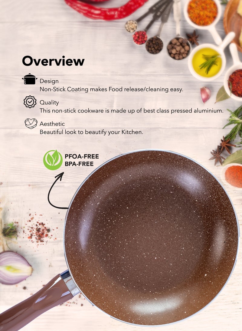 Grandi pop Frying Pan set 2 pes  - 7-Layer Granite Coating Non-Stick Surface - Bakelite Handle - Brown and beige granite  - Image 3