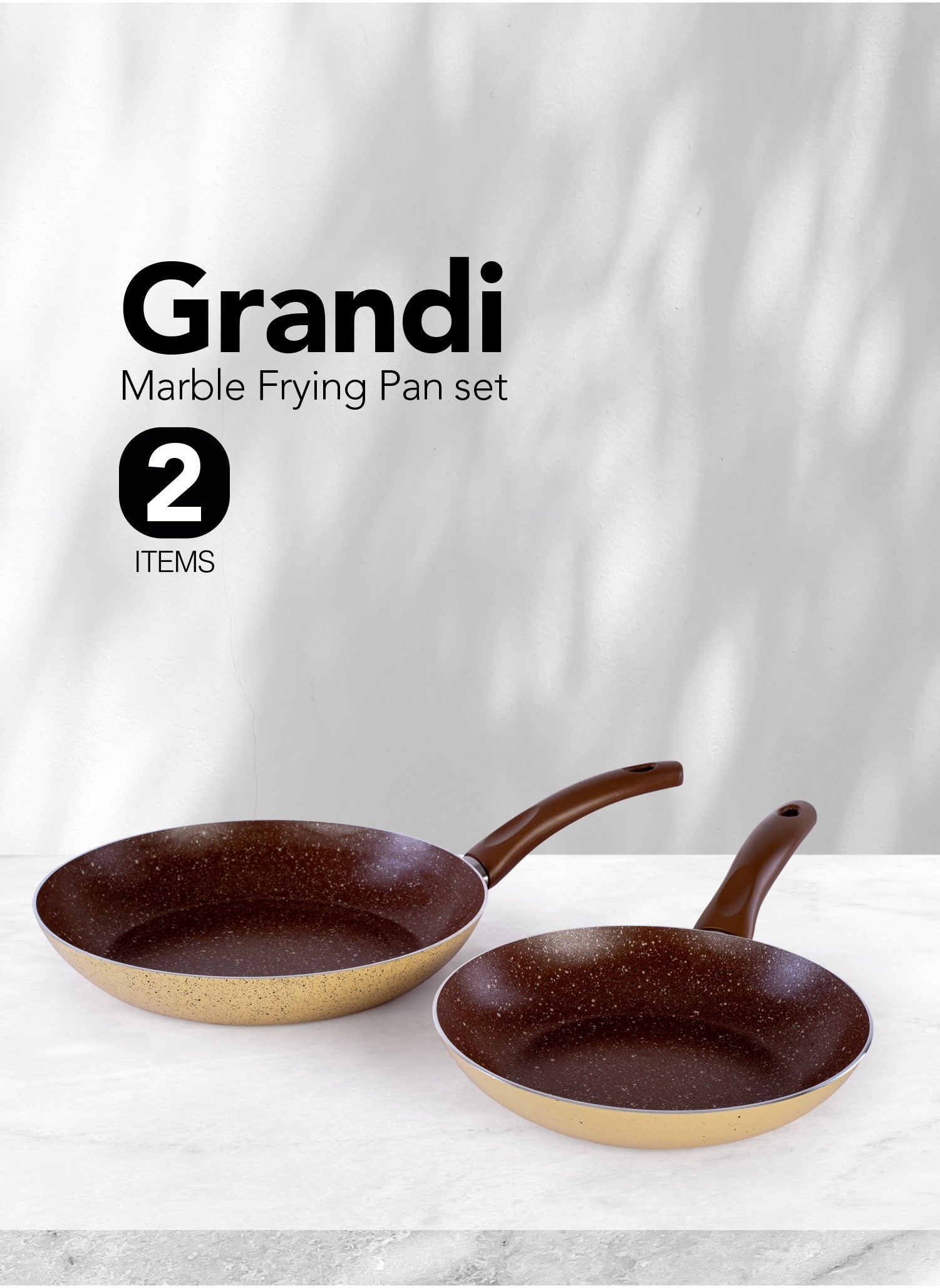 pop Frying Pan set 2 pes  - 7-Layer Granite Coating Non-Stick Surface - Bakelite Handle - Brown and beige granite 