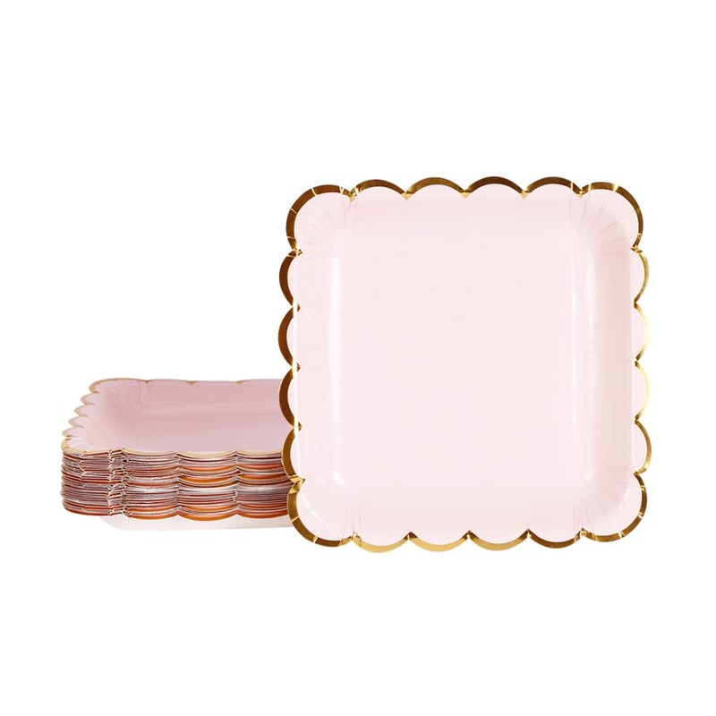 Geeklife Pink Disposable Paper Party Plates Bulk 7 Inch Metallic Gold Paper Decorated Dessert Plates Set20 PCS