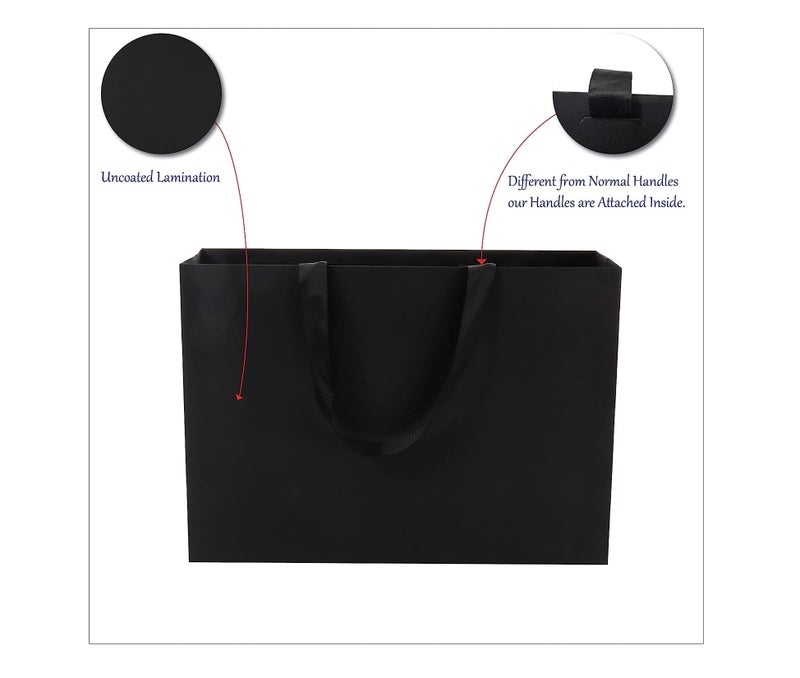 Red Dot Gift REDDOTGIFT® 10-Pack Black Gift Bags Shopping Bag Party Favor Bags with Grossgrain Ribbon Handle for Birthday Mother’s Day, Baby Shower Bridal Shower Wedding Gift (X-Large H31*43 * 14cm, Black) - Image 3