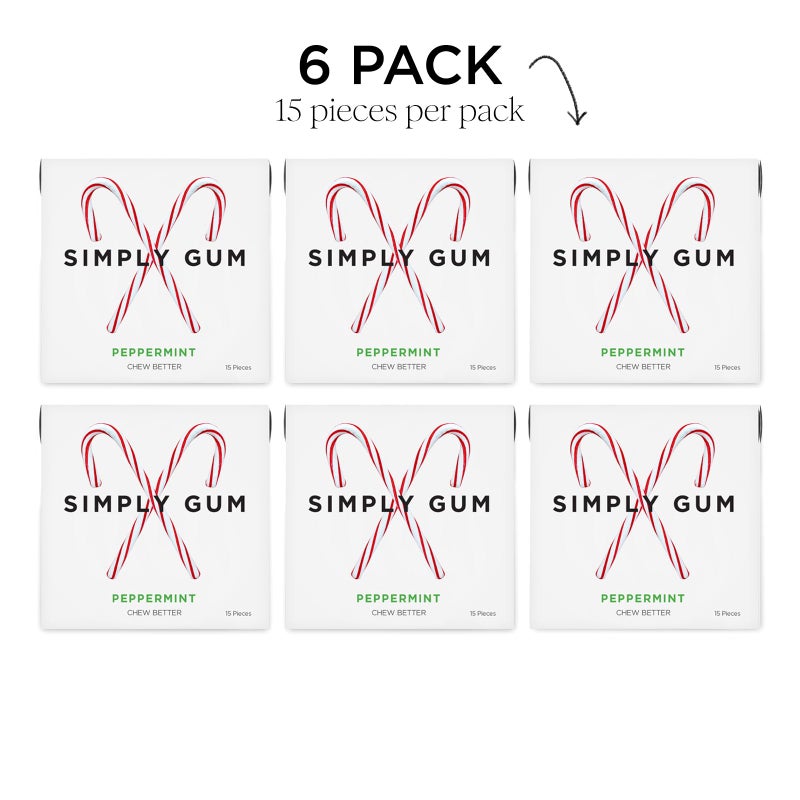 SIMPLY Gum Peppermint, Plastic-Free Natural Chewing Gum, Candy Cane Box 6 Pack (90 Pieces) | Vegan, Kosher, Non GMO, Aspartame Free and Sorbitol Free - Image 2