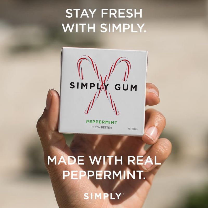 SIMPLY Gum Peppermint, Plastic-Free Natural Chewing Gum, Candy Cane Box 6 Pack (90 Pieces) | Vegan, Kosher, Non GMO, Aspartame Free and Sorbitol Free - Image 4