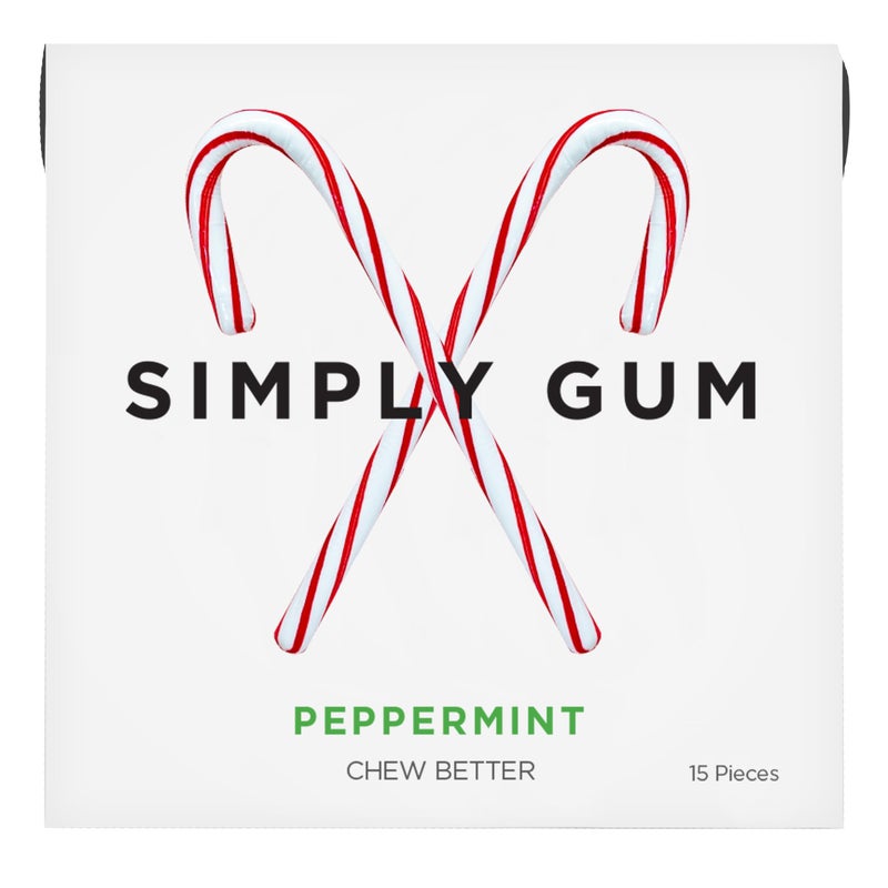 SIMPLY Gum Peppermint, Plastic-Free Natural Chewing Gum, Candy Cane Box 6 Pack (90 Pieces) | Vegan, Kosher, Non GMO, Aspartame Free and Sorbitol Free - Image 1