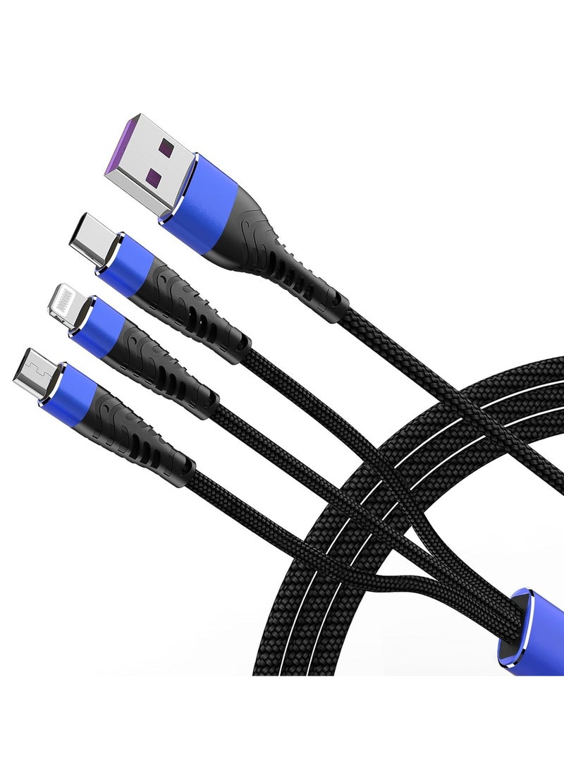 FLOWING 3-in-1 USB Fast Charging Cable support 66W Power Super Fast Charger Cords Universal Phone Charger, Multiple Charger Wire for Cellphone, Tablets and More,Nylon Braided Fast Charger Cable,1.2m  - Image 1