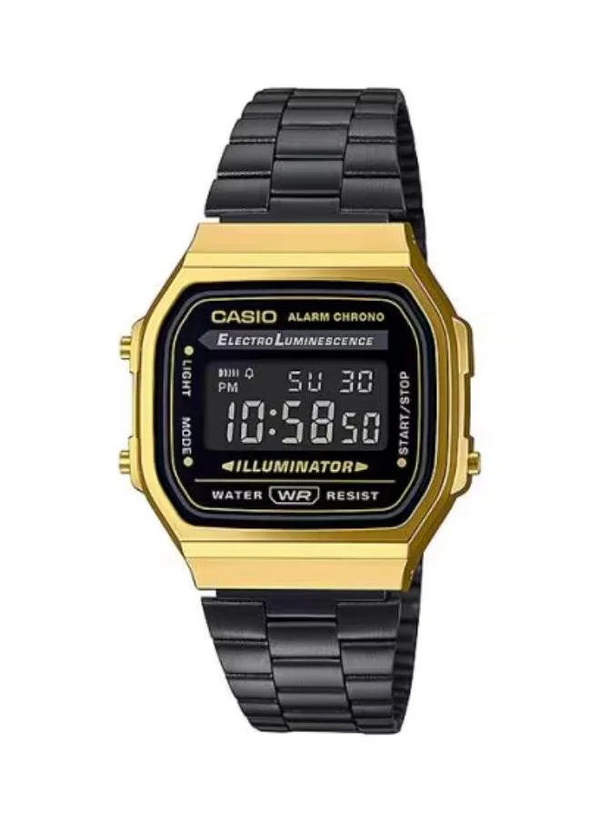CASIO Unisex Digital Display Watch With Black Stainless Steel Strap - A-168WEGB-1B