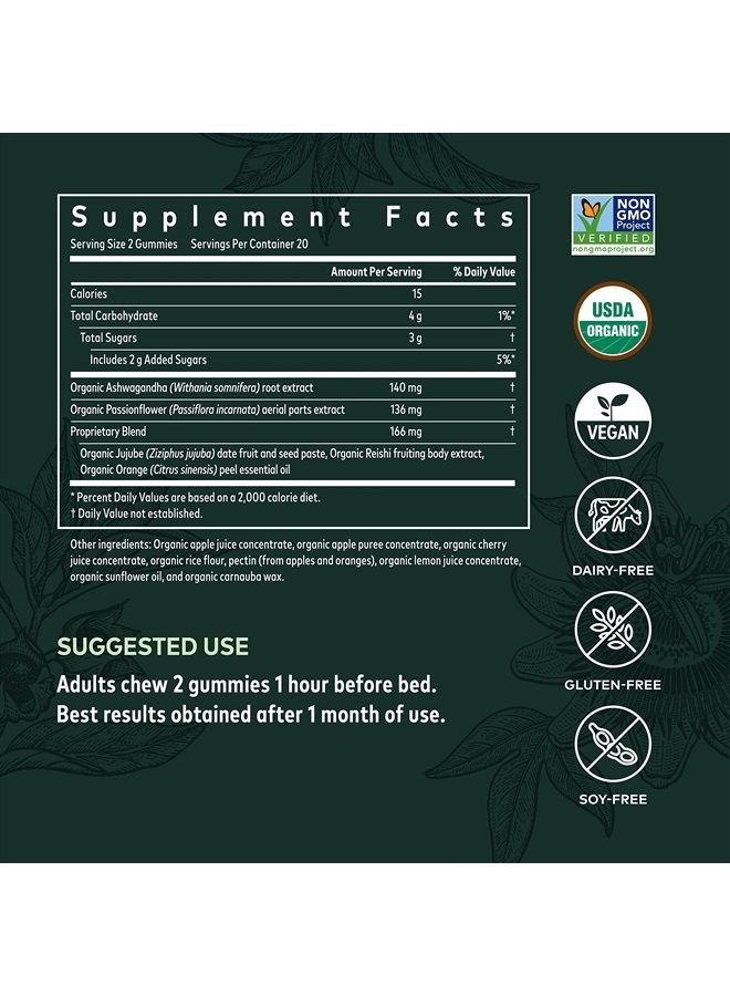 Gaia Herbs علكة النوم العضوية، دعم النوم، أشواغاندا، فطر ريشي العضوي، زهرة العاطفة، معتمد من وزارة الزراعة الأمريكية، غير معدّل وراثيًا، خالي من الغلوتين، نباتي، 40 حبة - Image 3