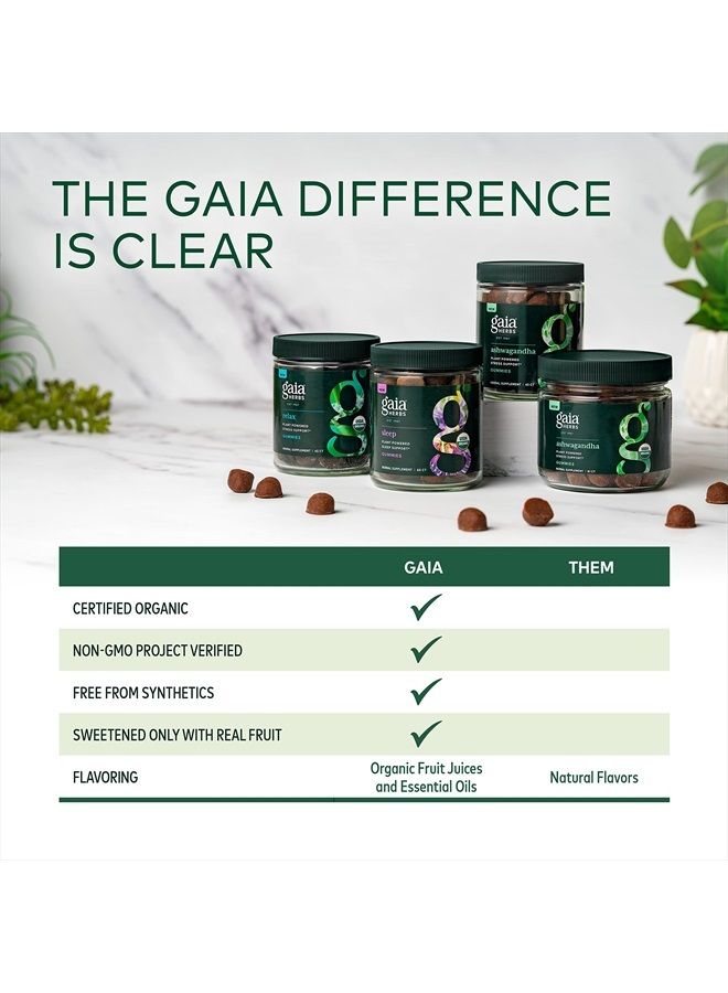 Gaia Herbs علكة النوم العضوية، دعم النوم، أشواغاندا، فطر ريشي العضوي، زهرة العاطفة، معتمد من وزارة الزراعة الأمريكية، غير معدّل وراثيًا، خالي من الغلوتين، نباتي، 40 حبة - Image 4