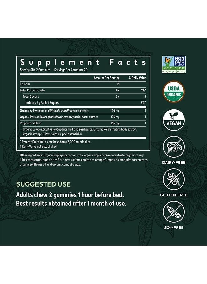 Gaia Herbs Organic Sleep Gummies, Sleep Support, Ashwagandha, Organic Reishi Mushroom, Passionflower, USDA Certified Organic, Non-GMO, Gluten Free, Vegan, 40 Count  - Image 2