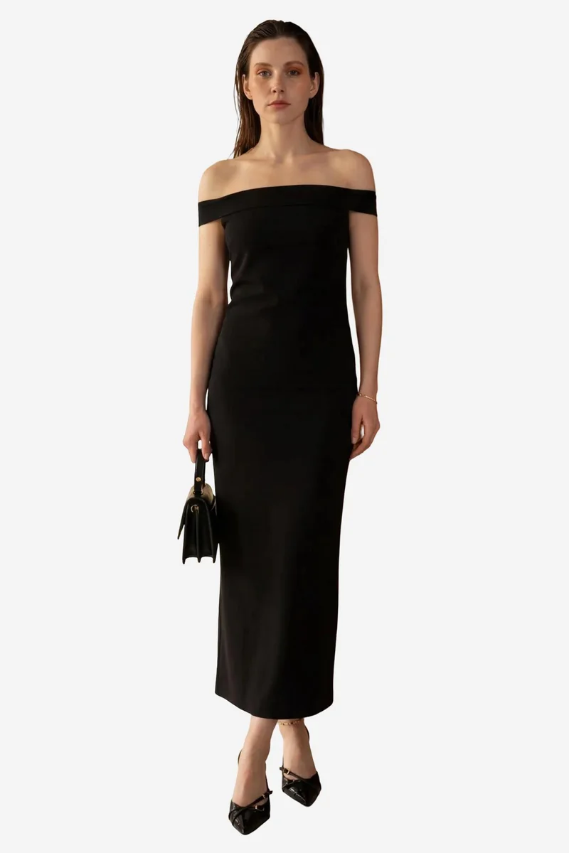 ماي فاشن MY FASHION Off Shoulder Bodycon Maxi Dress with Slit
