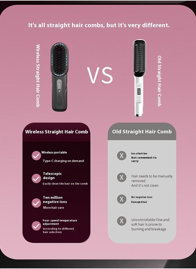Beauty & Beyond Cordless Hair Straightener Brush, Mini Slim Hot Brush, Electric Hair Styler Brush, Portable Heated Straightening Brush, Electric Hair Styler Brush for Travel, Party  - Image 2