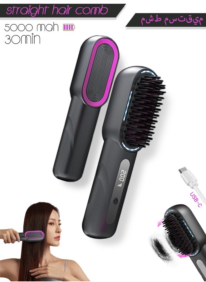 Beauty & Beyond Cordless Hair Straightener Brush, Mini Slim Hot Brush, Electric Hair Styler Brush, Portable Heated Straightening Brush, Electric Hair Styler Brush for Travel, Party  - Image 1