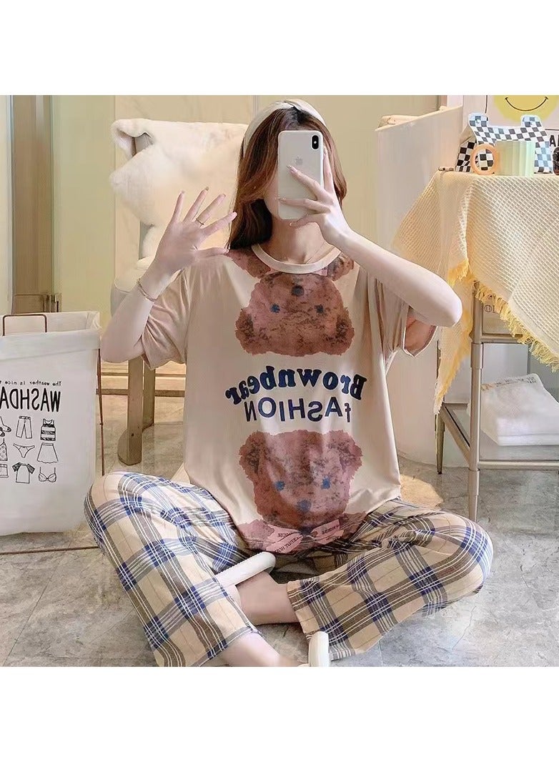 DubaiGallery Trendie Women's Korean Cute Designs Series Sleepwear Collection Milky Cotton Sleepwear Shortsleeves and Pants Pyjama Set.