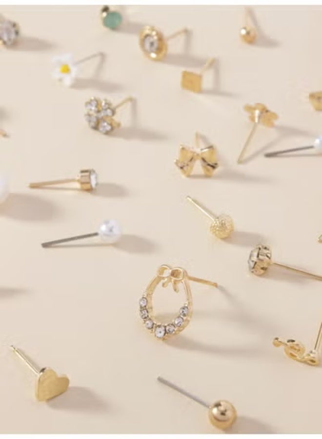 veya Women's 30-Pair Earring Set with Assorted Heart, Flower and Elegant Designs - Gold Tone - Suitable for Daily Wear and Special Occasions - Image 4
