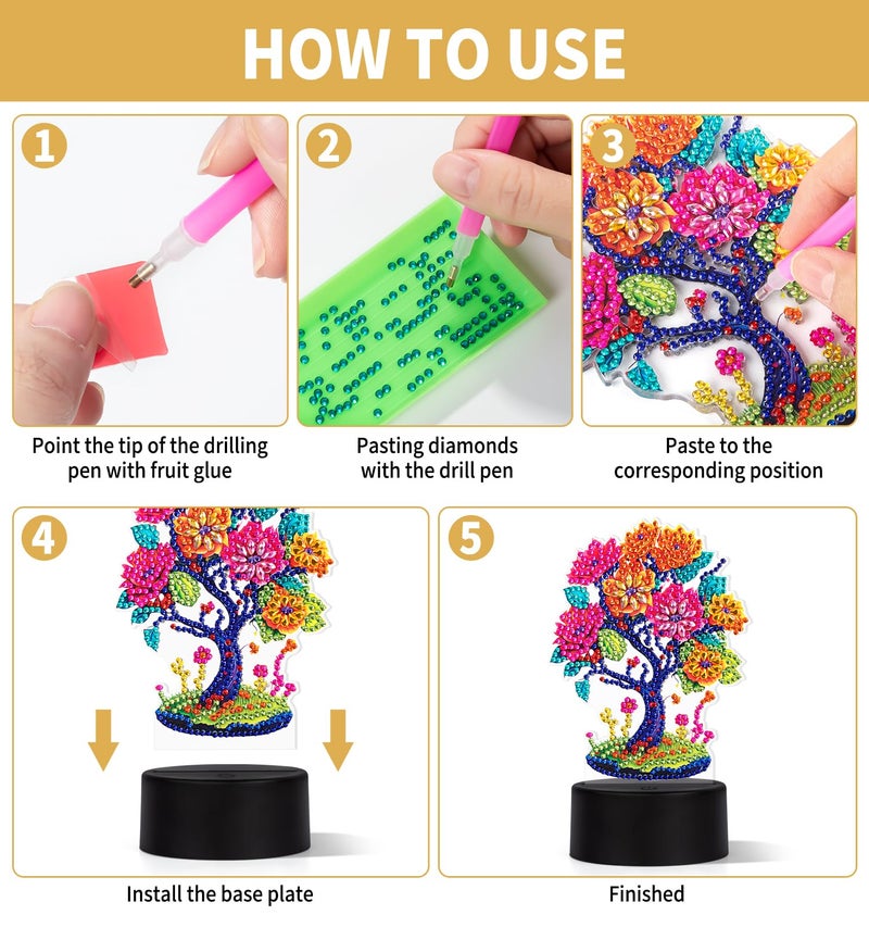 ALKALO Diamond Painting Night Light, Diamond Painting Kits for Adults Desktop Ornaments for Table Tabletop Decor Diamond Art Accessories for Adult Beginner Touch Lamp for Bedrooms Living Room-Tree of Life - Image 5