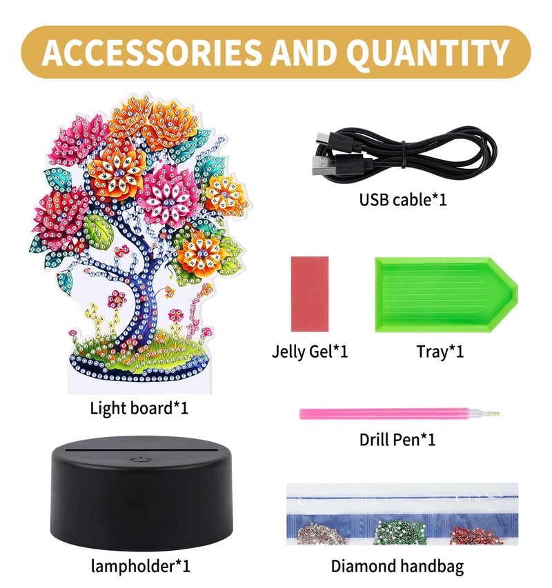 ALKALO Diamond Painting Night Light, Diamond Painting Kits for Adults Desktop Ornaments for Table Tabletop Decor Diamond Art Accessories for Adult Beginner Touch Lamp for Bedrooms Living Room-Tree of Life - Image 3