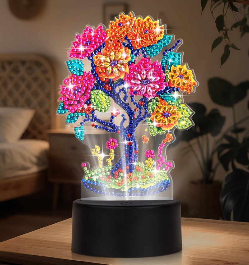ALKALO Diamond Painting Night Light, Diamond Painting Kits for Adults Desktop Ornaments for Table Tabletop Decor Diamond Art Accessories for Adult Beginner Touch Lamp for Bedrooms Living Room-Tree of Life - Image 1