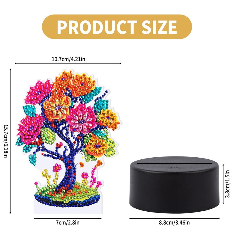 ALKALO Diamond Painting Night Light, Diamond Painting Kits for Adults Desktop Ornaments for Table Tabletop Decor Diamond Art Accessories for Adult Beginner Touch Lamp for Bedrooms Living Room-Tree of Life - Image 2