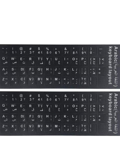 (2 pcs) Universal Arabic Keyboard Stickers, Matte Replacement Arabic Keyboard Stickers with White Font on Black Background for Laptops and Desktops, Keyboard Alphabet Stickers