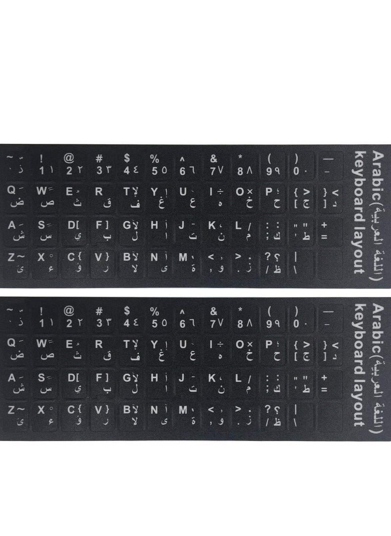 Generic (2 pcs) Universal Arabic Keyboard Stickers, Matte Replacement Arabic Keyboard Stickers with White Font on Black Background for Laptops and Desktops, Keyboard Alphabet Stickers  - Image 1