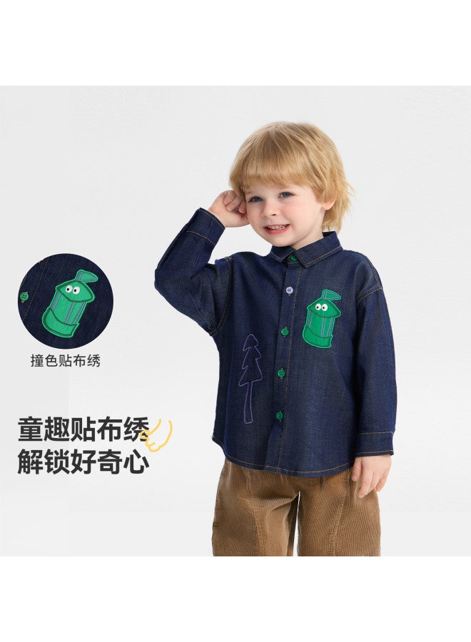Lyocell Soft Denim] Baby Denim Shirt Boys Autumn Outfit 2025 New Children's Shirt Girls - Image 3