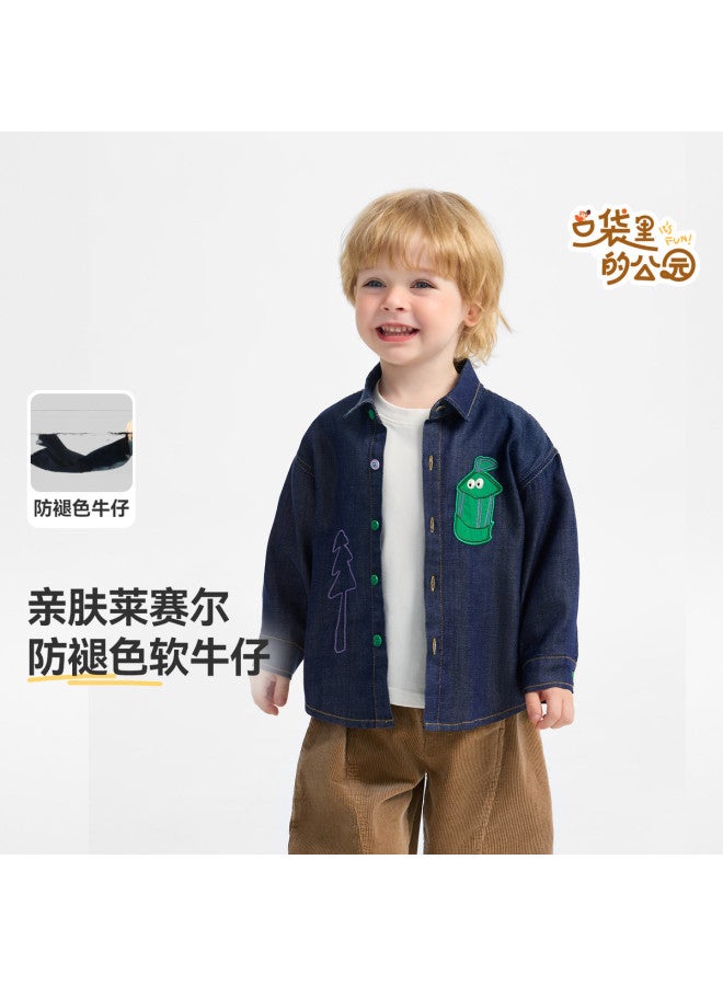 Lyocell Soft Denim] Baby Denim Shirt Boys Autumn Outfit 2025 New Children's Shirt Girls - Image 2
