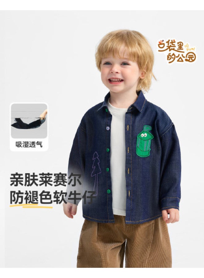 Lyocell Soft Denim] Baby Denim Shirt Boys Autumn Outfit 2025 New Children's Shirt Girls - Image 1