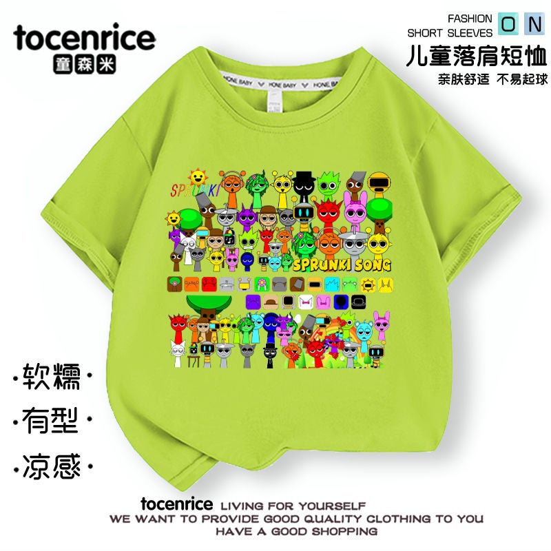 Music Rhythm Box Short-Sleeved Sprunki Children'S Trendy T-Shirt Summer Pure Cotton Big Boys And Girls Children'S Wear Top - Image 3