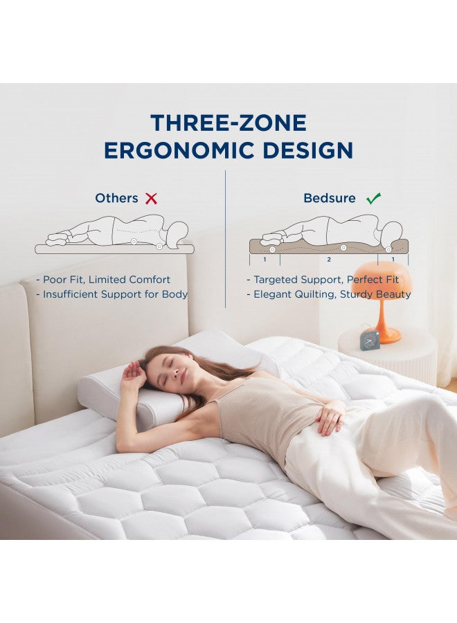 Bedsure Bedsure Queen Mattress Pad - Quilted Fitted Mattress Topper, Noiseless Washable Mattress Protector with 8-21" Deep Pocket, Breathable Mattress Cover Padded,White, 60x80 Inches  - Image 3